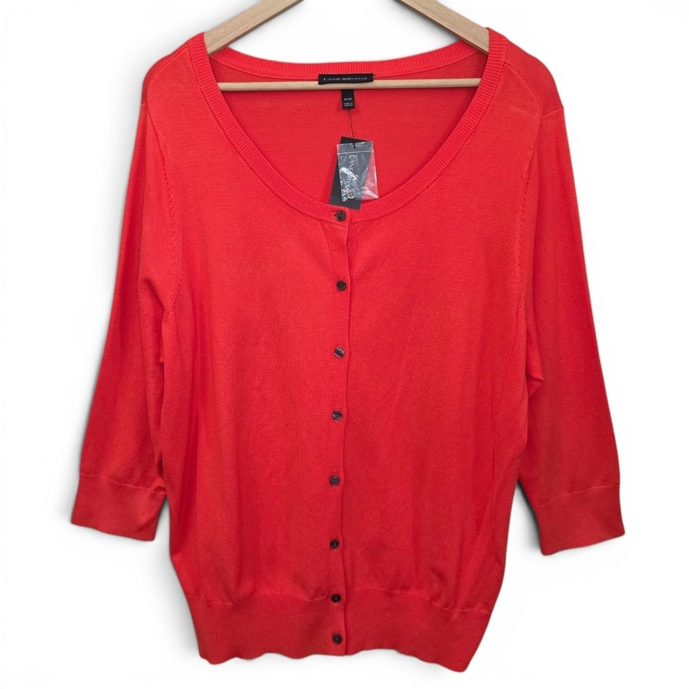 Lane Bryant Cardigan Womens Plus 18/20 Coral Knit Button 3/4 Sleeve Lightweight